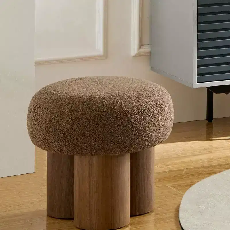 Plush Mushroom Accent Stool with Wooden Legs – 17