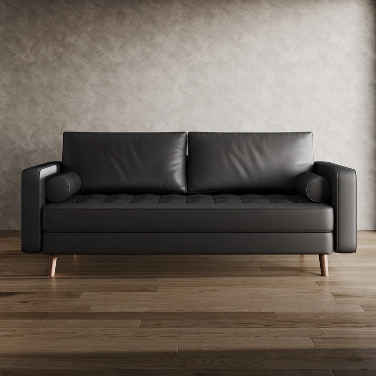 Stateside Upholstered Leather Square Arm Sofa Couch 70