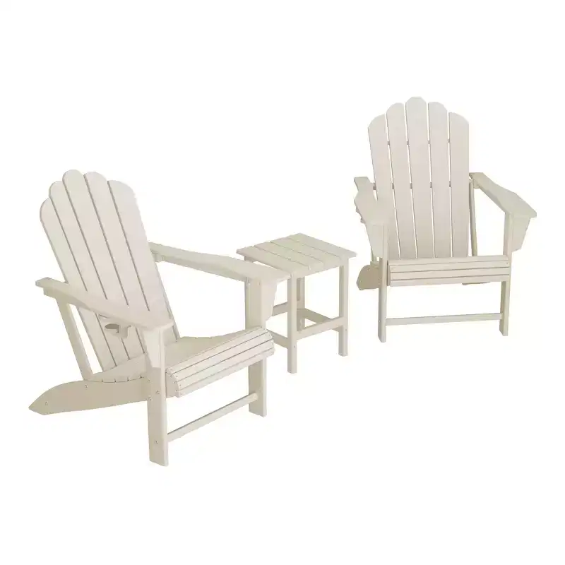 WestinTrends Highland 3-Piece Outdoor Patio HDPE Adirondack Chair With Cup Holder and Table Set, Sand