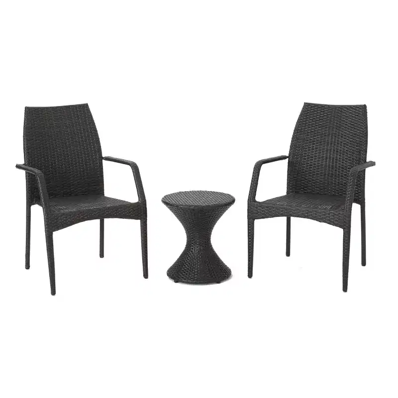 Christopher Knight Home Landry Outdoor Wicker 3 Piece Stacking Chair Chat Set, Multibrown