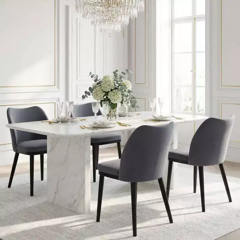 Modern Fabric Dining Chair Set, Upholstered Chair with Wooden Legs, Dining Room Living Room