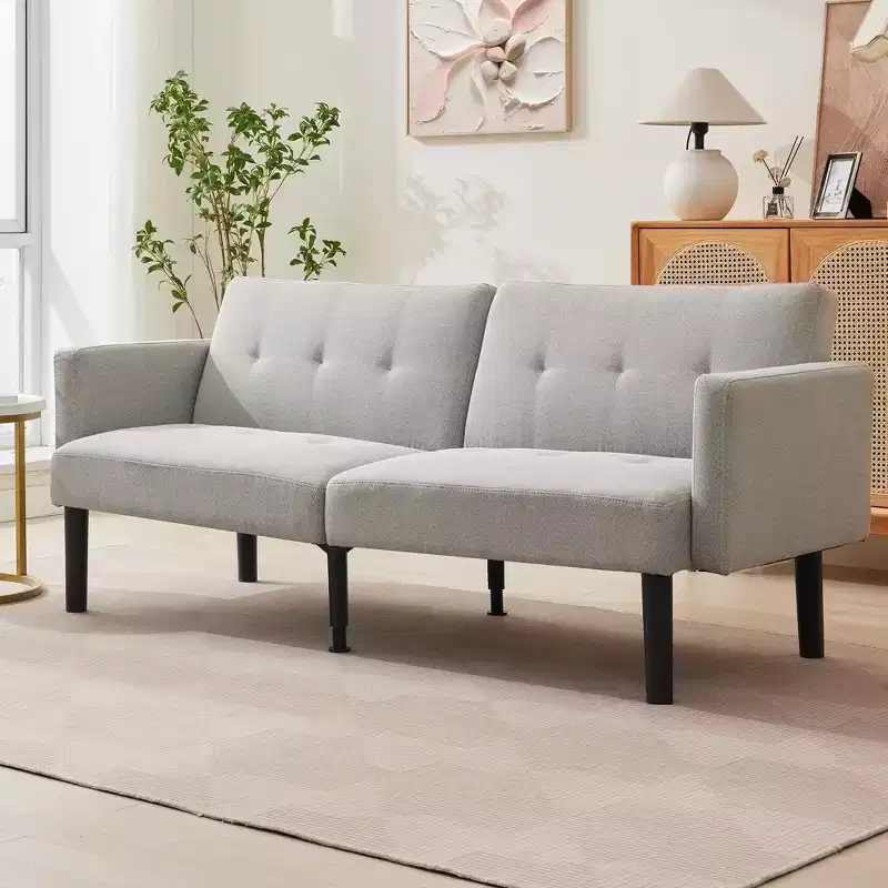 Futon Sofa Bed, Compact Loveseat, Modern Mid-Century Sleeper Sofa, Convertible Couch