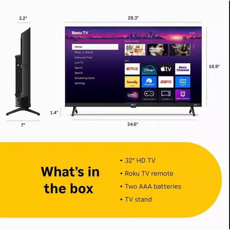 Refurbished: Hiro 32 720p HD Smart TV Flat Screen LED Television with Roku TV and Dolby Audio for Streaming H32C2C4 Manufacturer Refurbished