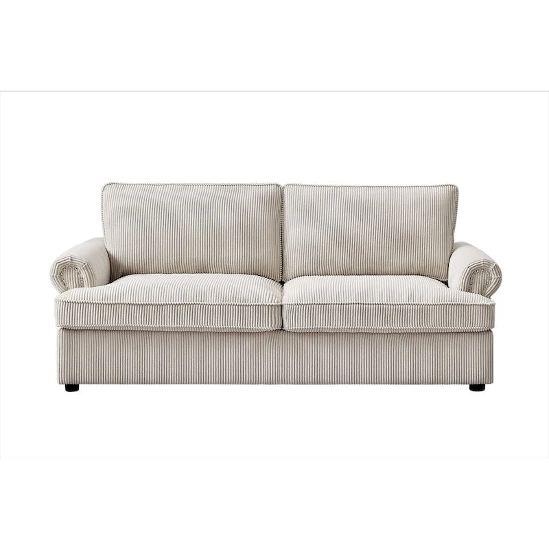 76-Inch Corduroy Sofa Bed with Round Arms and Pull-Out Queen Mattress