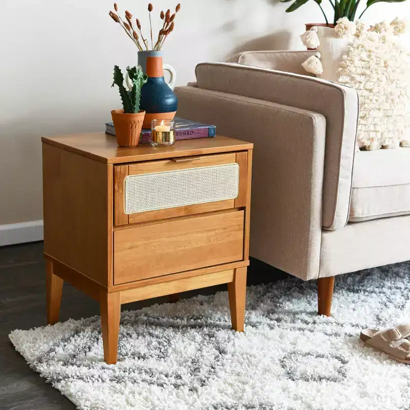 Solid Wood Nightstand with 2 Storage Drawers