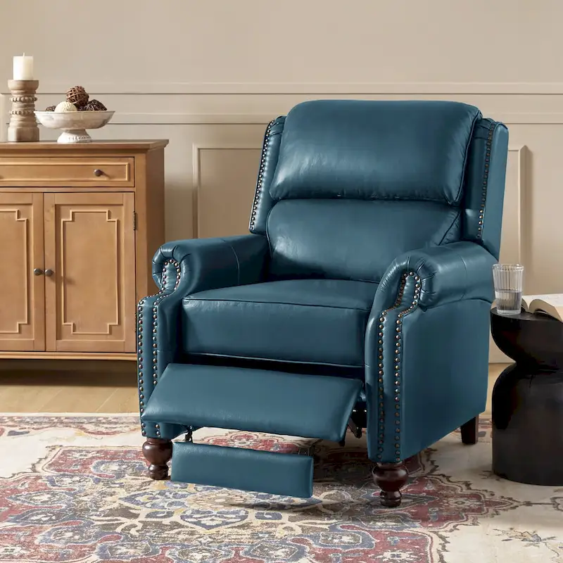 Gabriela Mid-Century Modern Genuine Leather Recliner with Tapered Block Feet by HULALA HOME