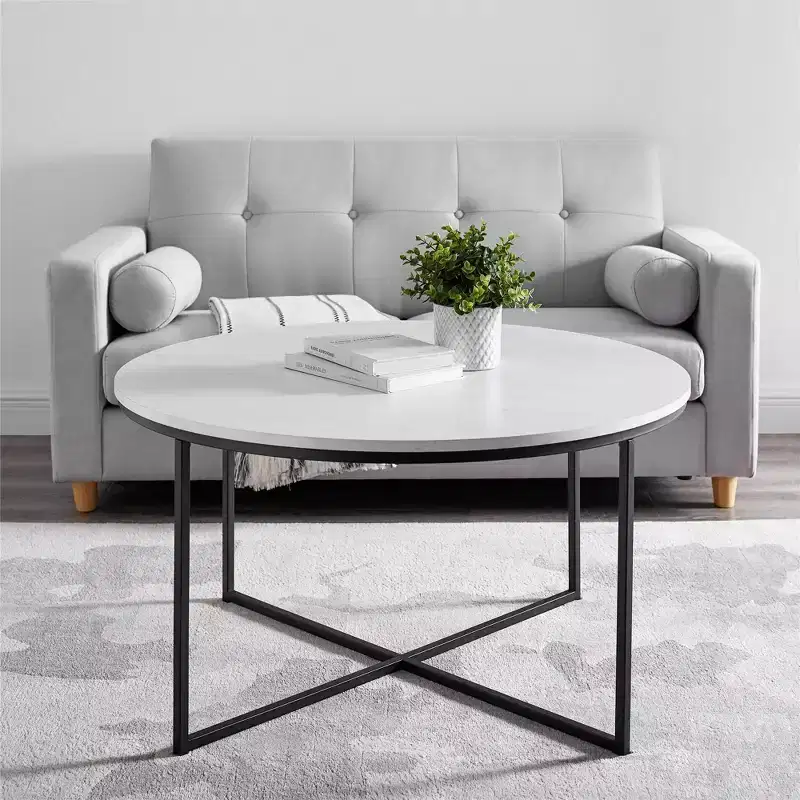 Vivian Glam X Leg Round Coffee Table Faux Marble - Saracina Home