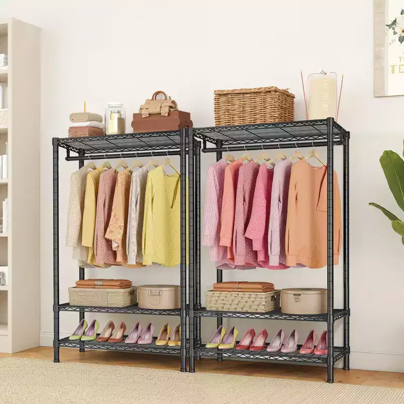 Clothes Rack,Heavy Duty Garment Rack with Shelves with 2 Shelves And 1 Hang Rod,Metal Freestanding Closet Organizer for Suits, Coats, Long Skirts