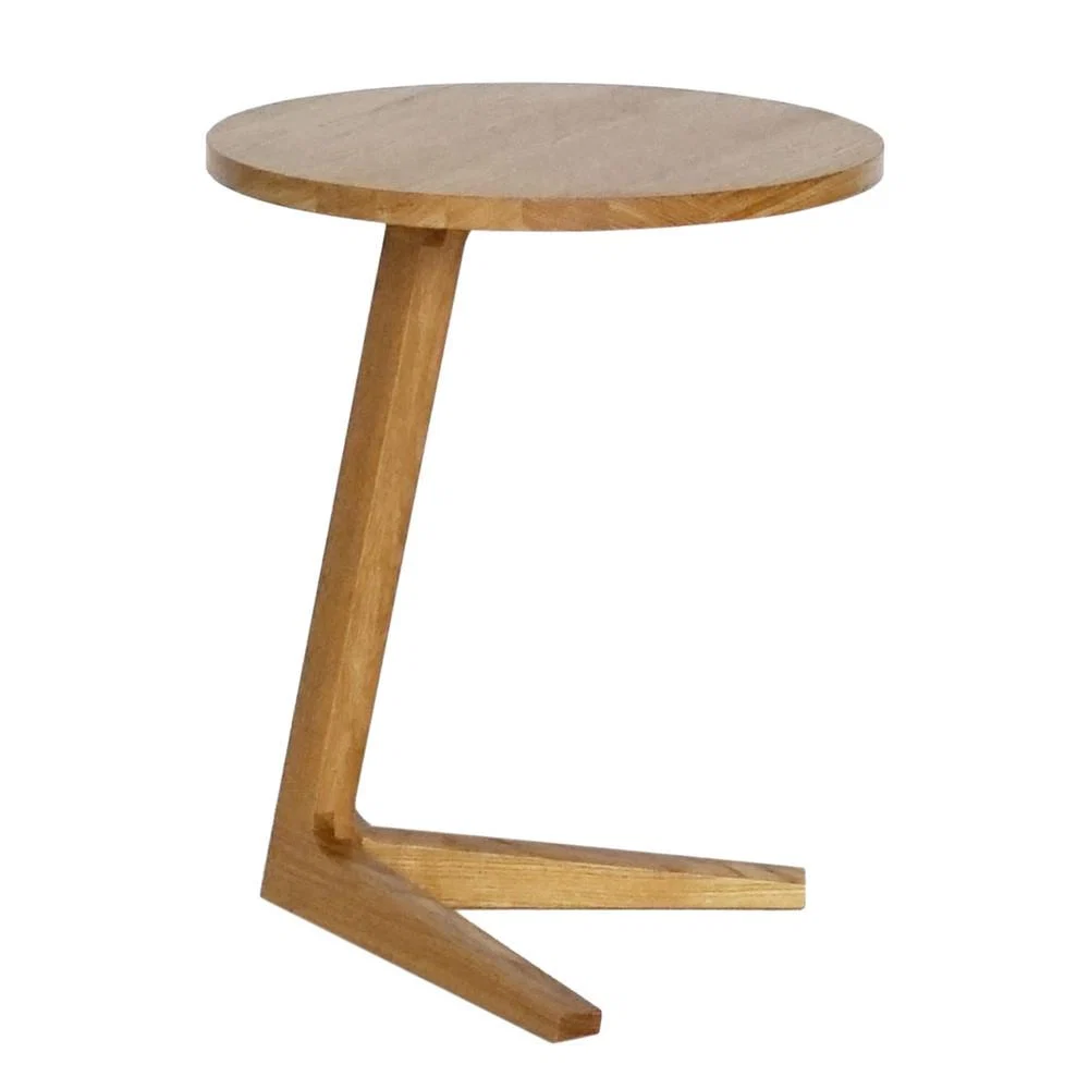 Contemporary Solid Oak or Walnut Side Table with Chamfered Edge & Offset Base for Living Room