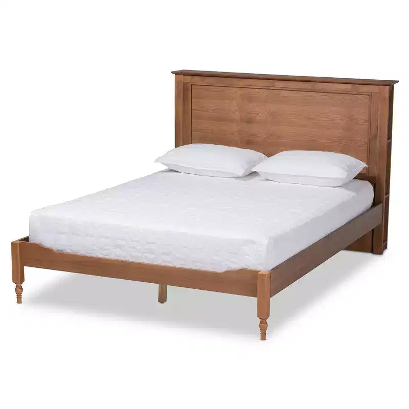 Danielle Wood Platform Storage Bed with Built-In Shelves Ash Walnut - Baxton Studio