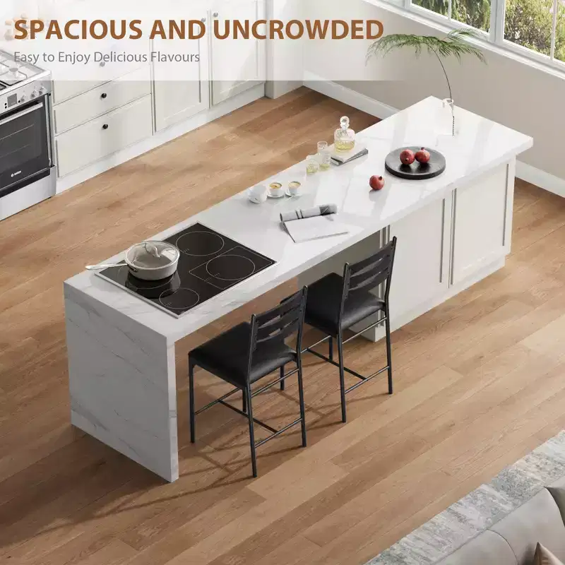 Counter Height Bar Stools, Faux Leather Upholstered Bar Chairs with Wooden Back, Thick Cushion and Footrest for Kitchen Island