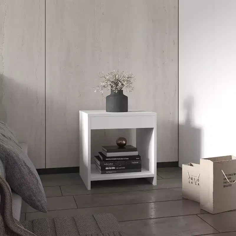 Designed for everyday convenience, this Chroma 16.5 Tall Minimalistic Nightstand with open shelf offers a modern look with functional storage,.