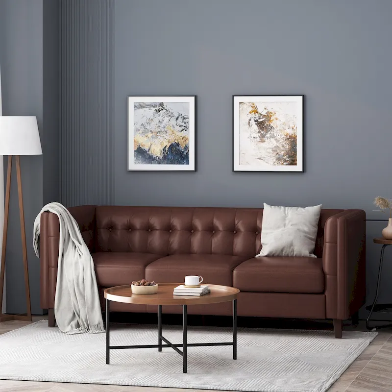 Pondway Faux Leather Tufted 3 Seater Sofa by Christopher Knight Home