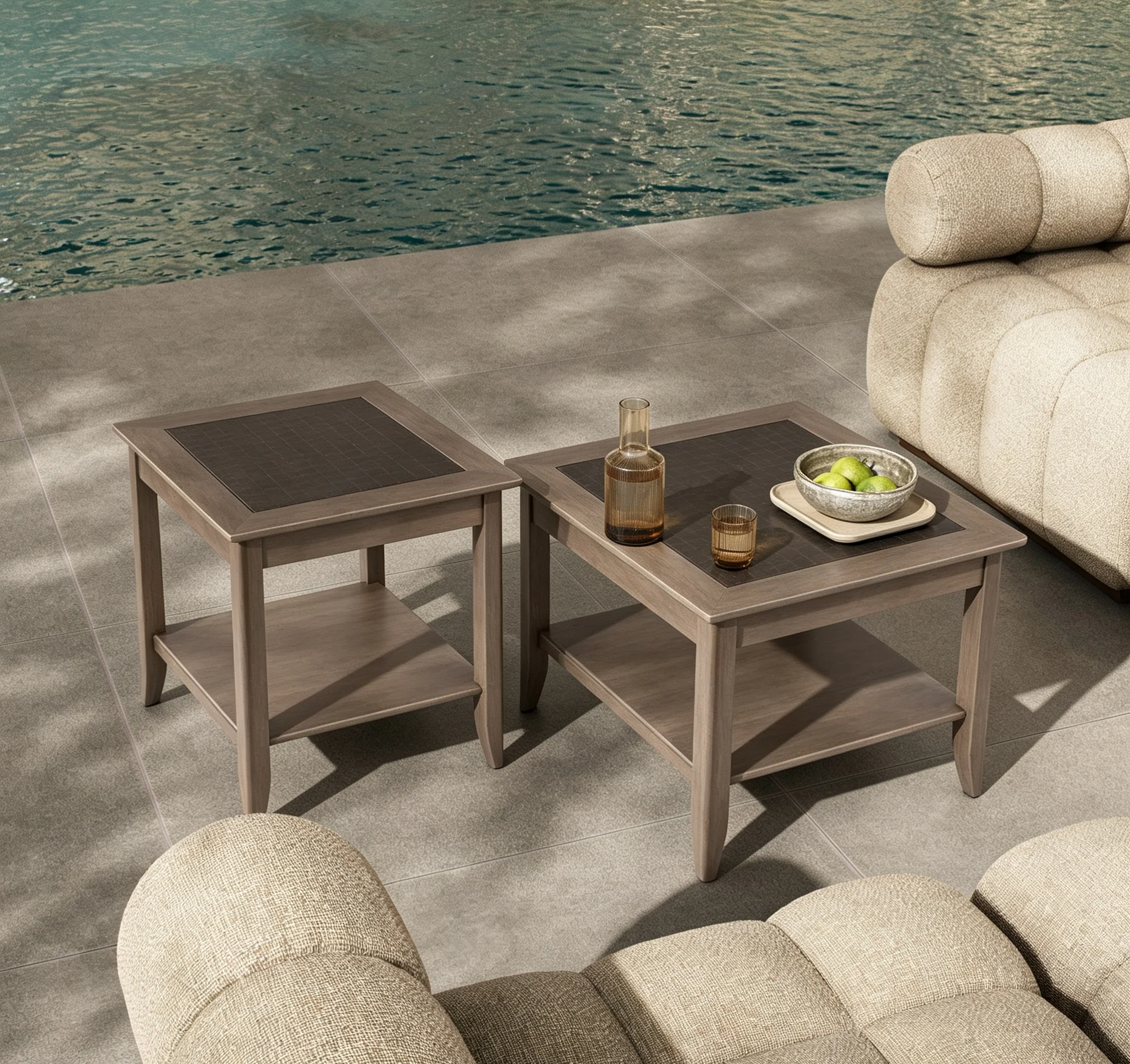 End Table in Oyster Gray with Wood Inlay