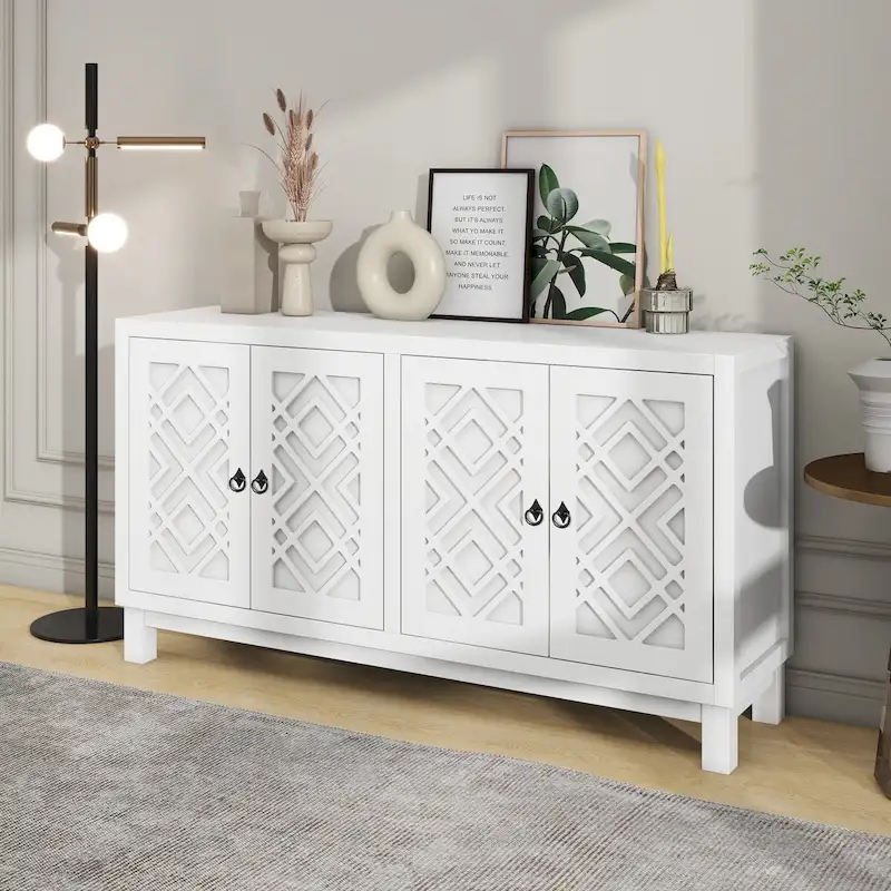 4-Door Buffet Cabinet with Pull-Ring Handles and Adjustable Shelves