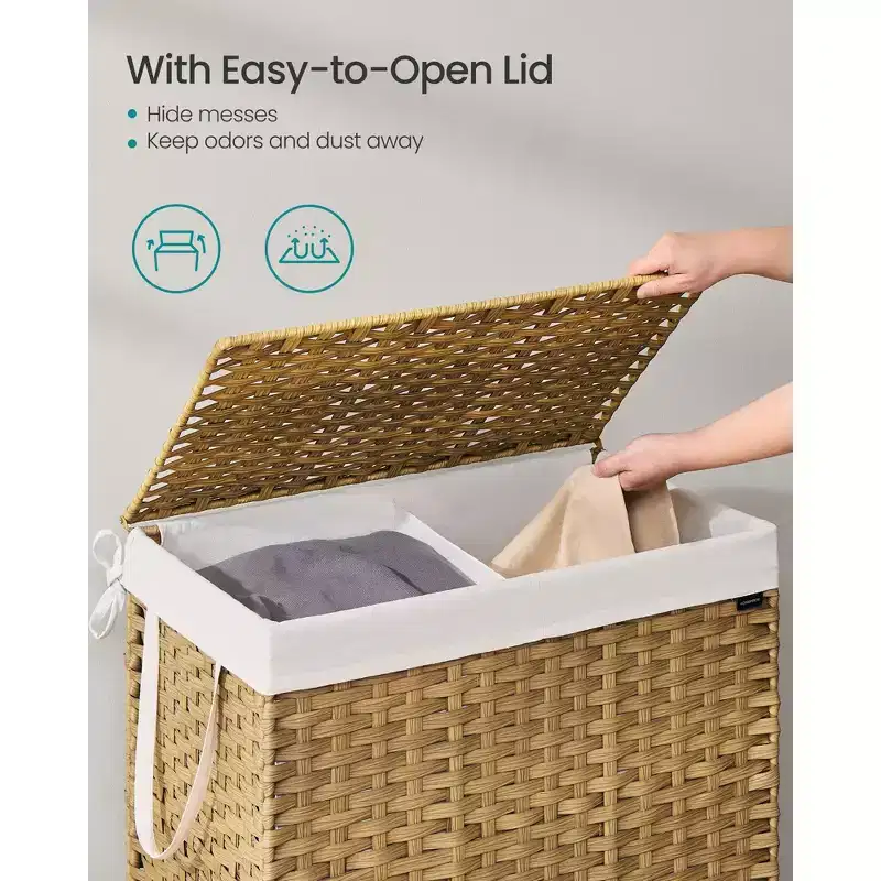42.3 Gallon Foldable Laundry Hamper with Lid and Removable Liner, 160L, Natural Rattan Style