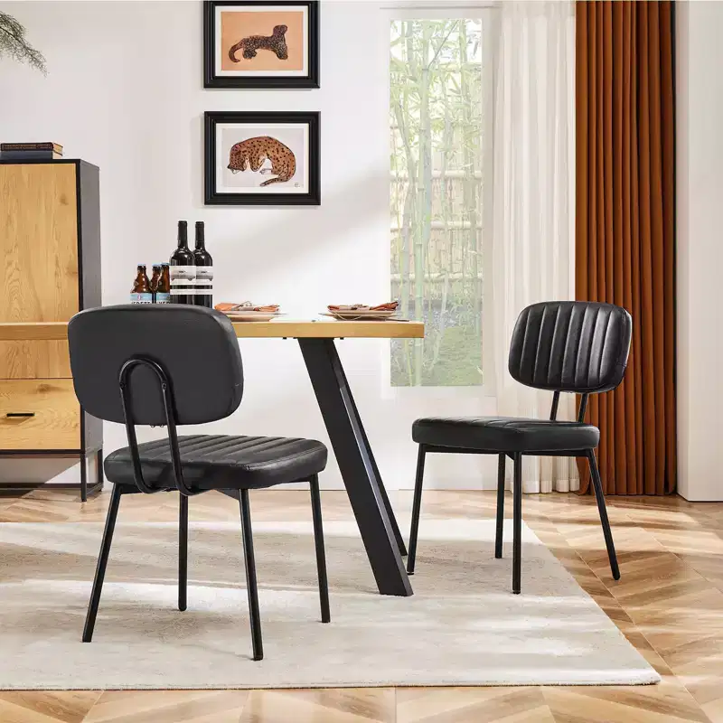 JIONJOY Mid Century Modern Faux Leather Upholstery Dining Chair with Metal Legs Set of 2