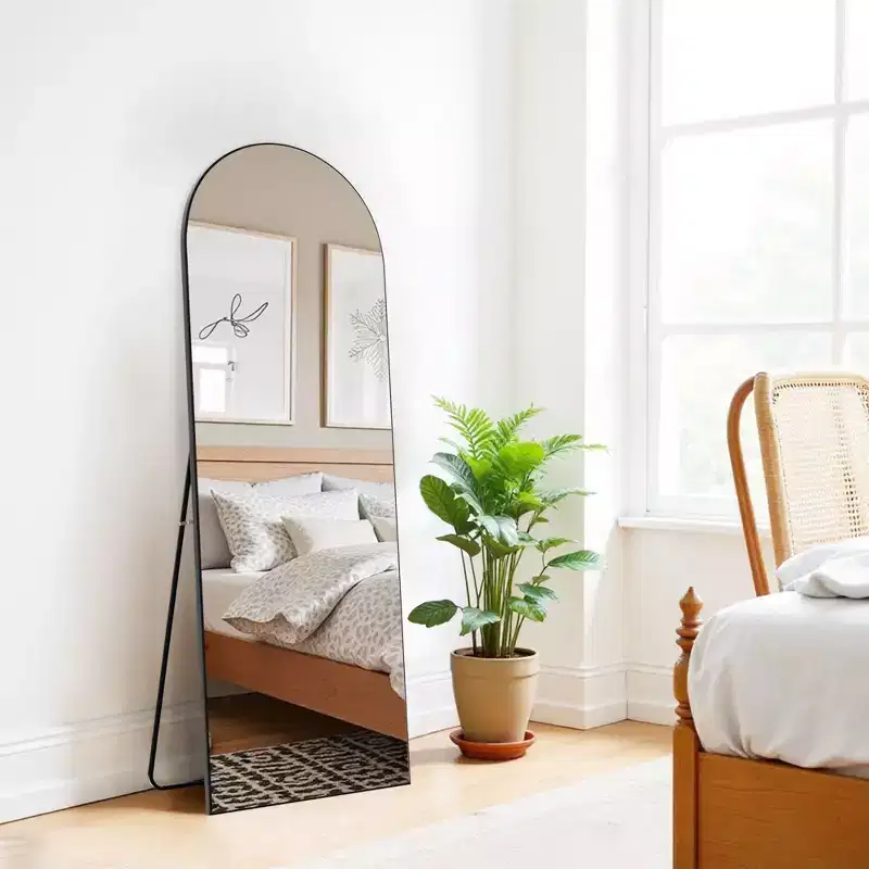 71x31 Arch Solid Wood Full Length Mirror Floor Mirror in Black