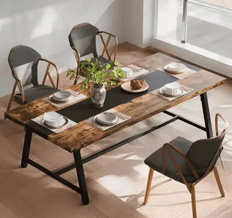 71-Inch Rectangular Dining Table, Rustic Brown & Black, Seats 6-8