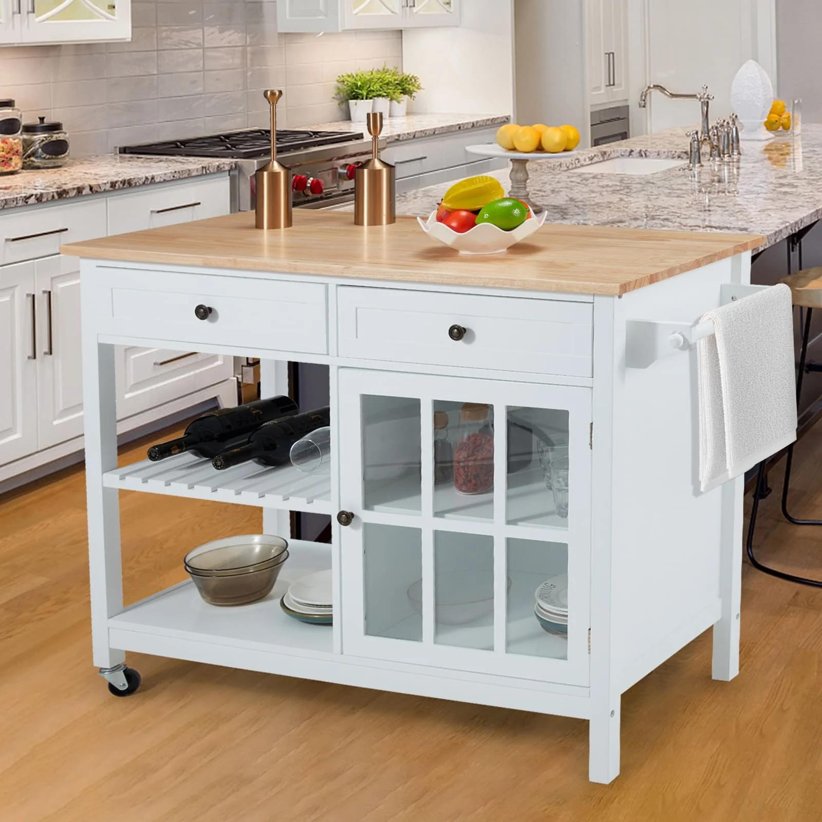 AVAWING 42 Rolling Kitchen Island Microwave Cabinet Trolley Cart