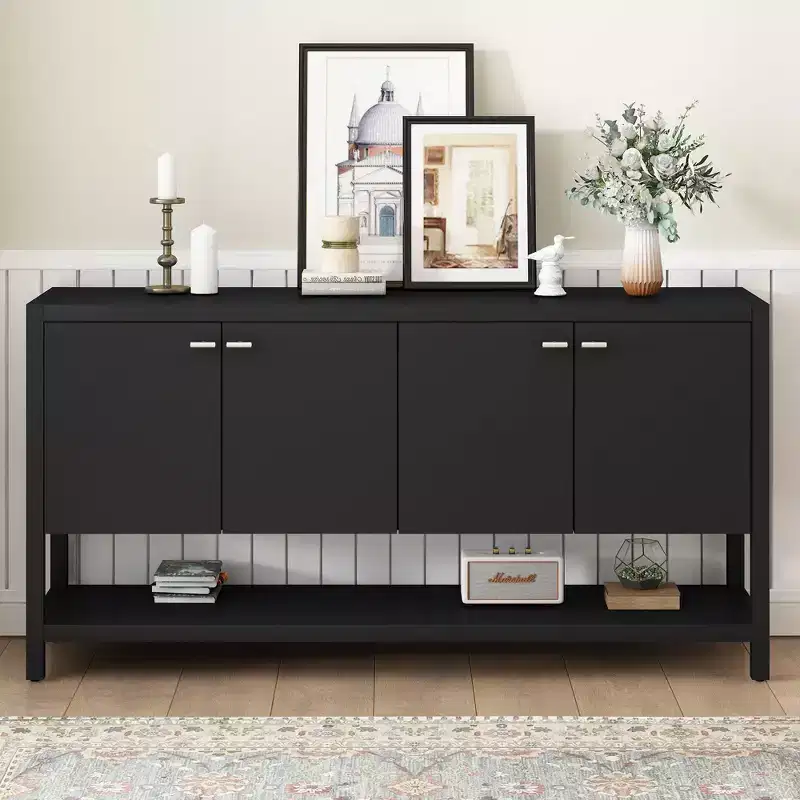 59.6IN Modern Long Console Table with Ample Storage, Entryway Table with 4 Doors and Metal Handles, Accent Table for Living Room