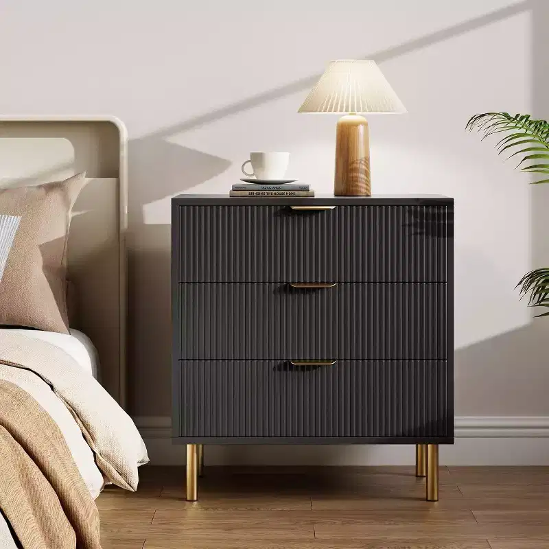 Modern 3 Drawer Dresser for Bedroom with Gold Handle and Large Drawer, Wood Double Chest of Drawers and Storage Organizer for Home