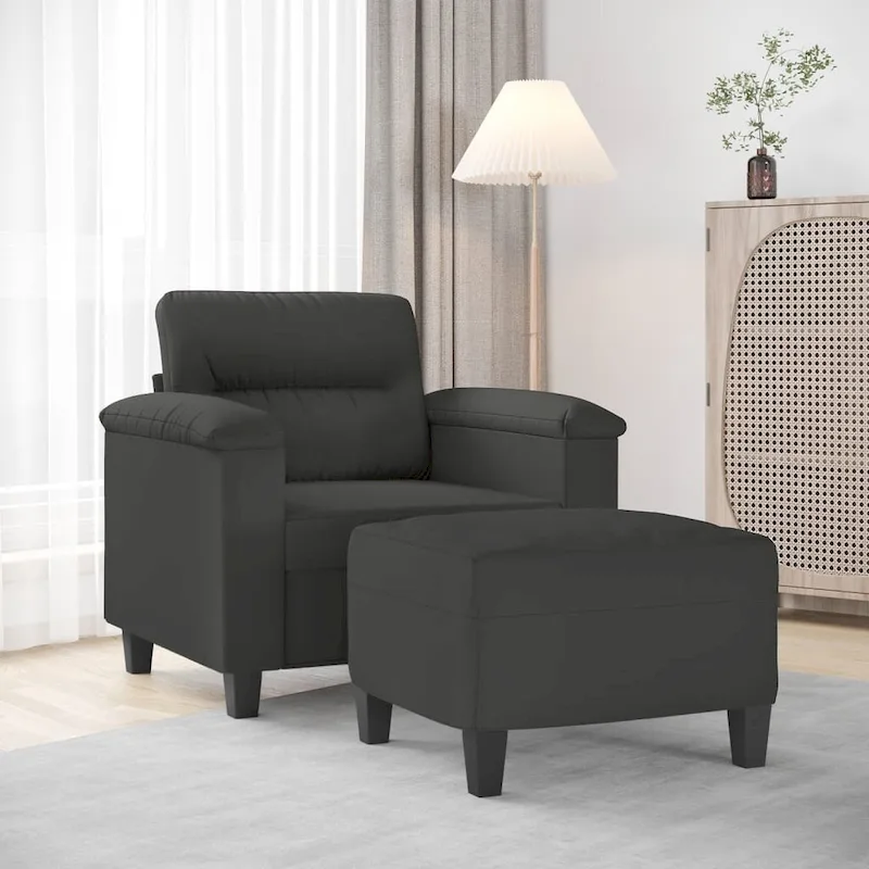 vidaXL Couch Modern Accent Upholstered Chair with Footstool Microfiber Fabric