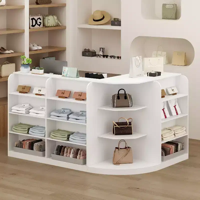 White Wood Reception Desk with Filing Cabinet for Office Efficiency