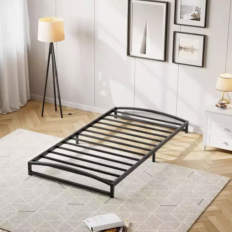 Metal Bed Frame, Low Profile Platform w/Steel Slats, No Box Spring Needed, Easy Assembly, Black