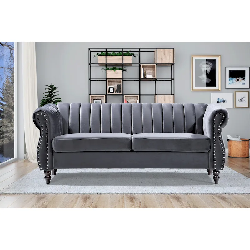 Charlot Velvet Chesterfield Rolled Arm Sofa
