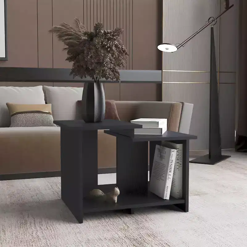 Black Rectangle Coffee Table with Open Shelf, Seats 1