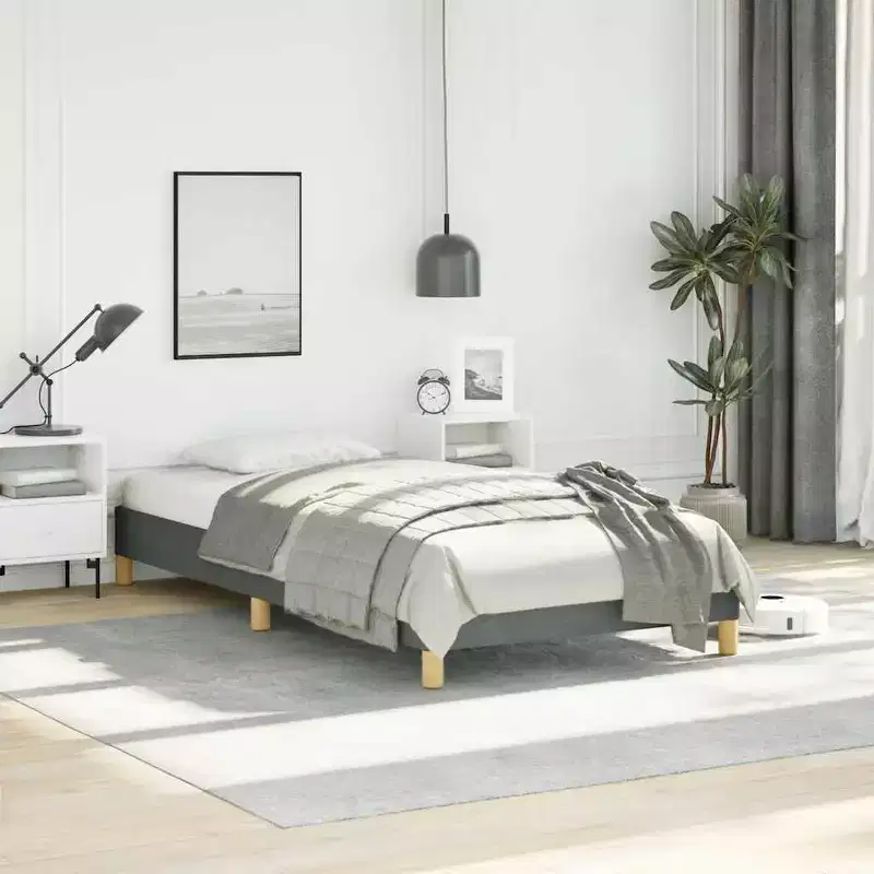 Bed Frame Dark Grey Polyester, Plywood, Engineered Wood Twin XL