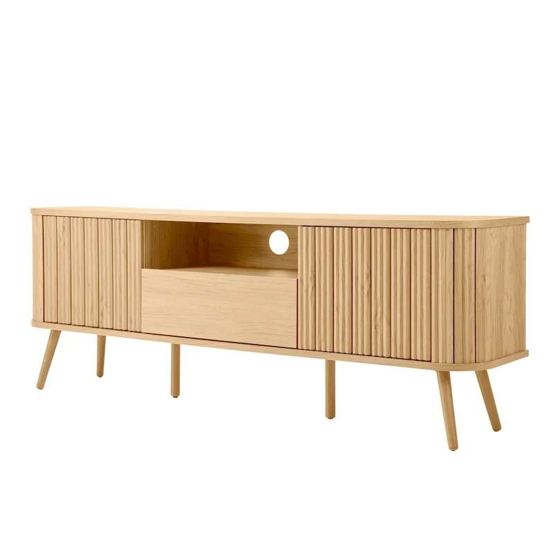 70 in. Farmhouse Curved TV Stand with Drawer and Storage Doors Fits TVs up to 75 in. with Cable Management