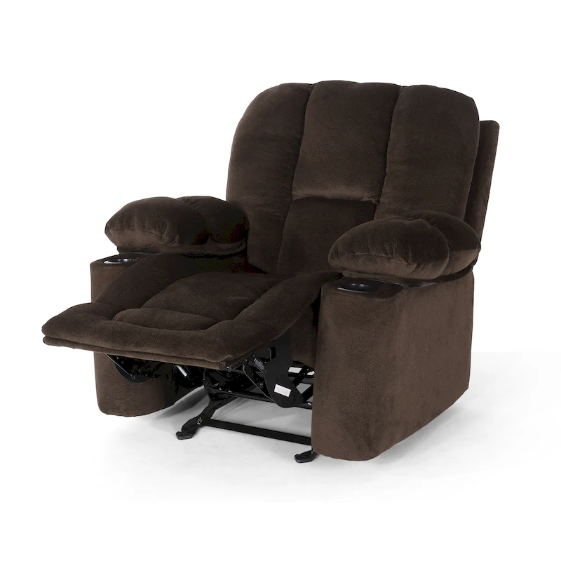 Roomfitters Luxurious Manual Recliner Chair in Chocolate with Skin-Friendly Fabric and Dual Cup Holders