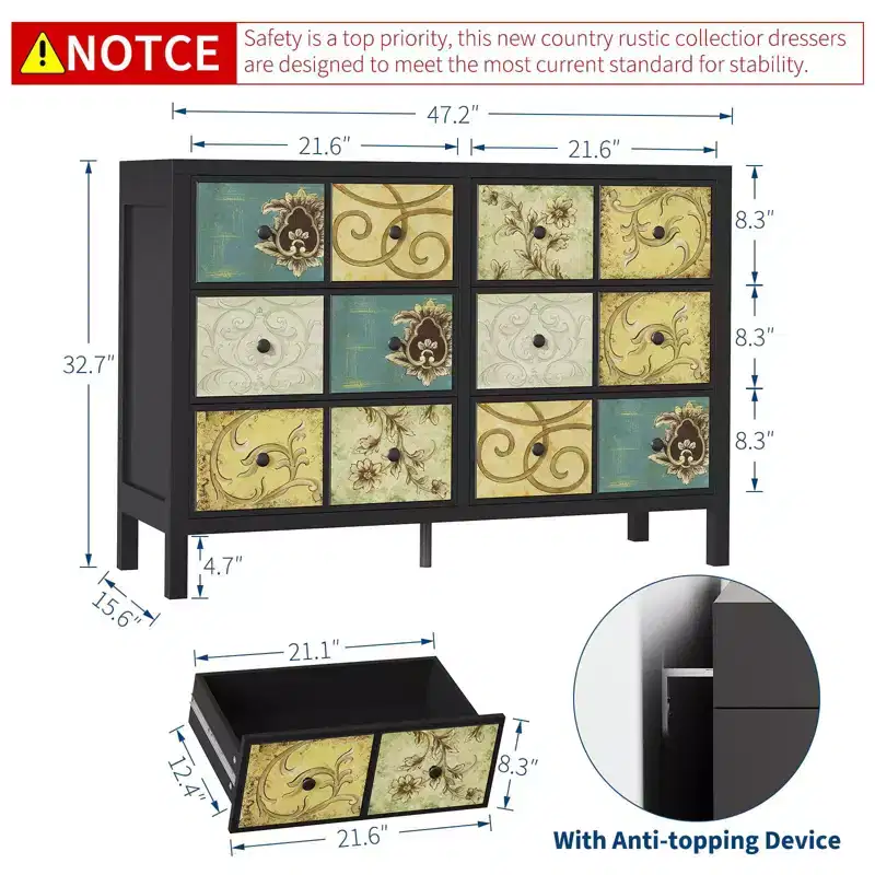 COZONY 6-Drawer Wooden Dresser, Vintage-Inspired Storage Cabinet for Bedroom and Living Room