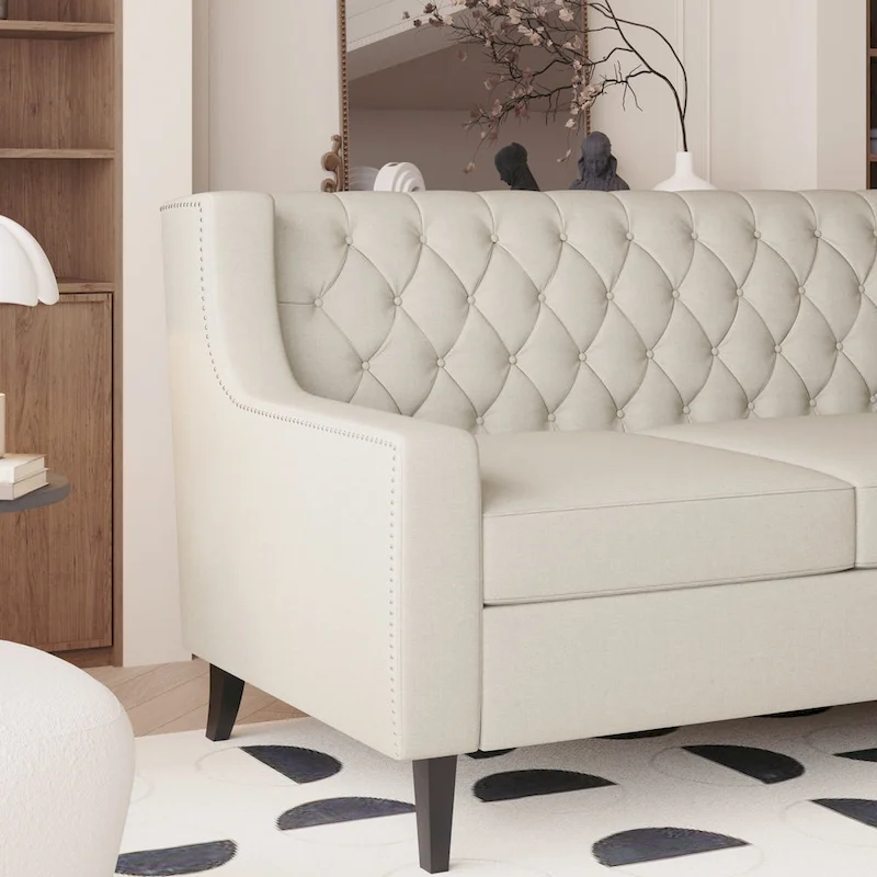Naro Mid-Century Modern Fabric 3-Seater Sofa with Tufted Backrest by Christopher Knight Home