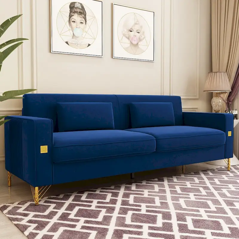 Modern Tufted Velvet Loveseat Upholstered Sofa with Removable Cushions and Pillows - 85.63 in.D x 30.31 in.W x 30.51 in.H