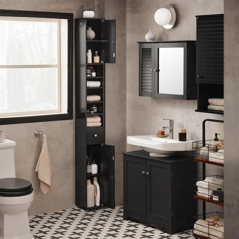 Tall Bathroom Storage Cabinet with Drawer, Compartments and Cupboards