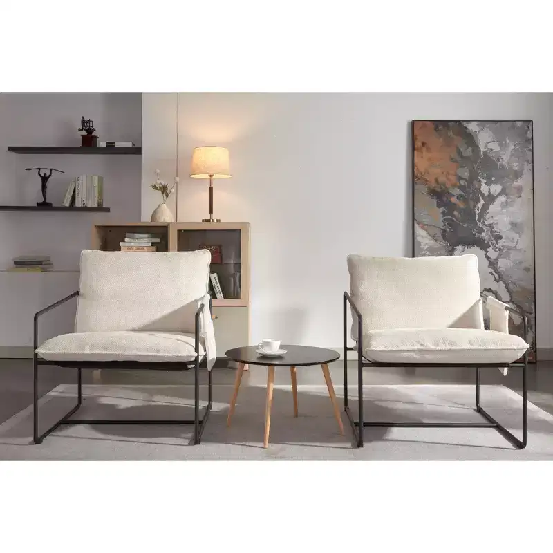 Set of 2 Modern Accent Chair with Arm Pockets, Upholstered Armchair with Metal Frame for Living Room and Bedroom 4W - ModernLuxe