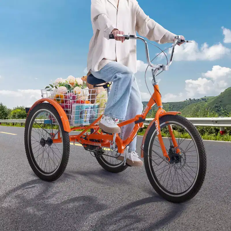 VEVOR Folding Adult Tricycle, 24-Inch Adult Folding Trikes, Lightweight Aluminum Alloy 3 Wheel Cruiser Bike with Large Rear Basket