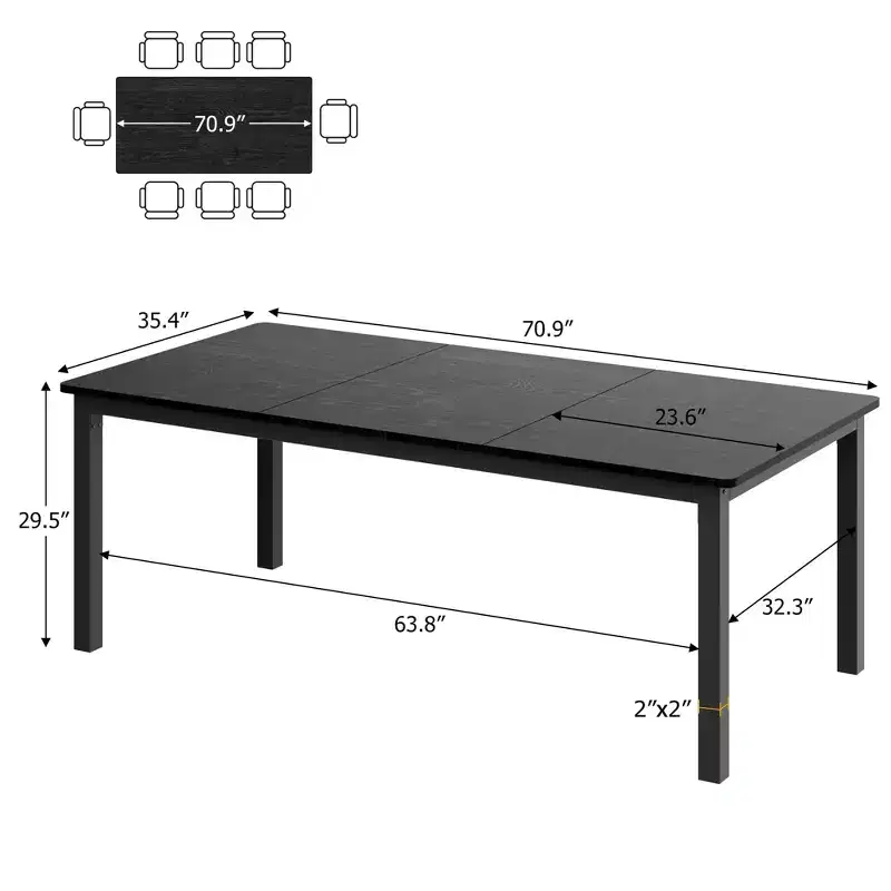 Industrial 68-Seater Mortise & Tenon Dining Table, Rectangular Wooden Top with Sturdy Metal Legs, Modern Chamfered Edges & Rounded Corners