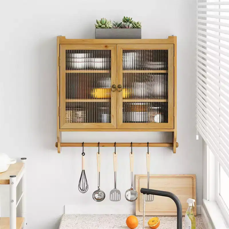 Kitchen Wall Cabinet With Towel Rack, 24. 8''Glass Door Vintage Double Door Wall Cabinet With Three Tiers of Storage, for Bathroom, Kitchen, Dining Room