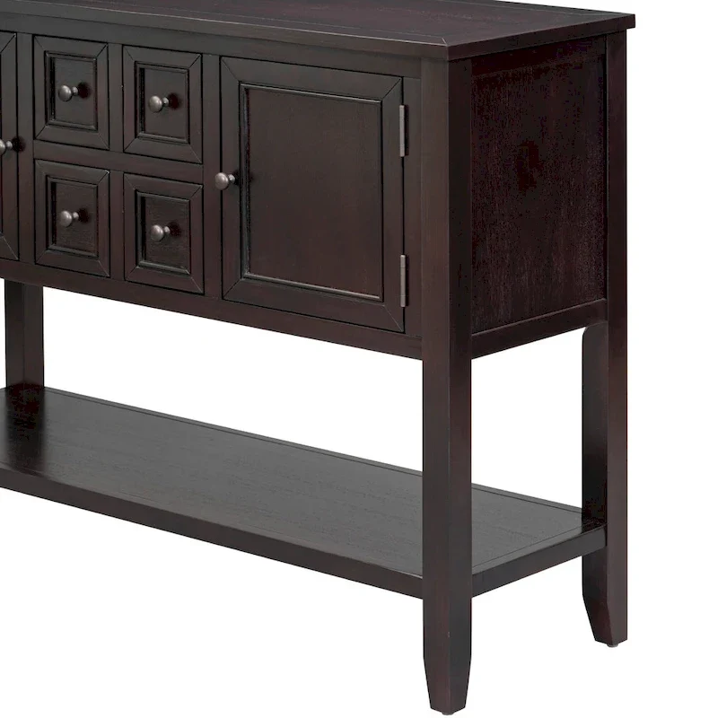Retro Sideboard Console Table with Drawers and Bottom Shelf