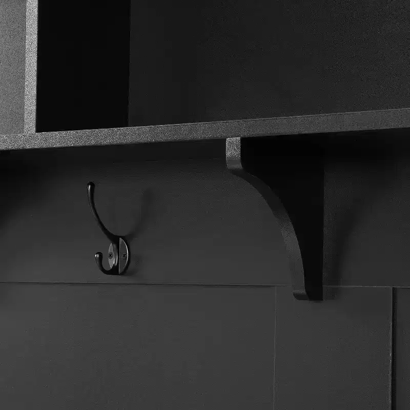 Acekool Modern Hall Tree with Storage Cabinet, 2 Large Drawers, Wide Bench & 5 Hooks, Entryway Organizer for Living Room, Black