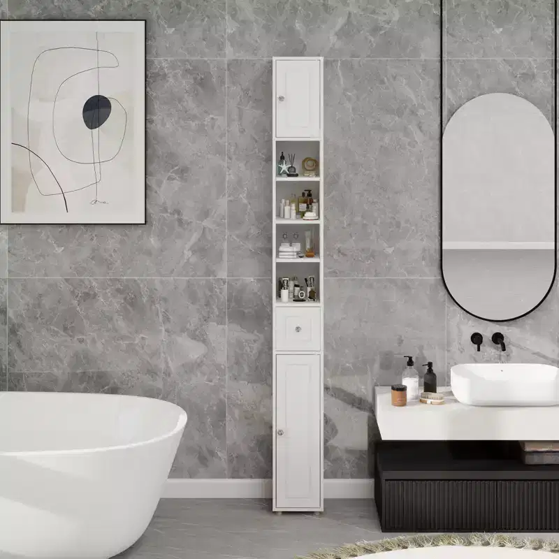Tall Slim Bathroom Storage Cabinet with Drawer and Adjustable Shelves