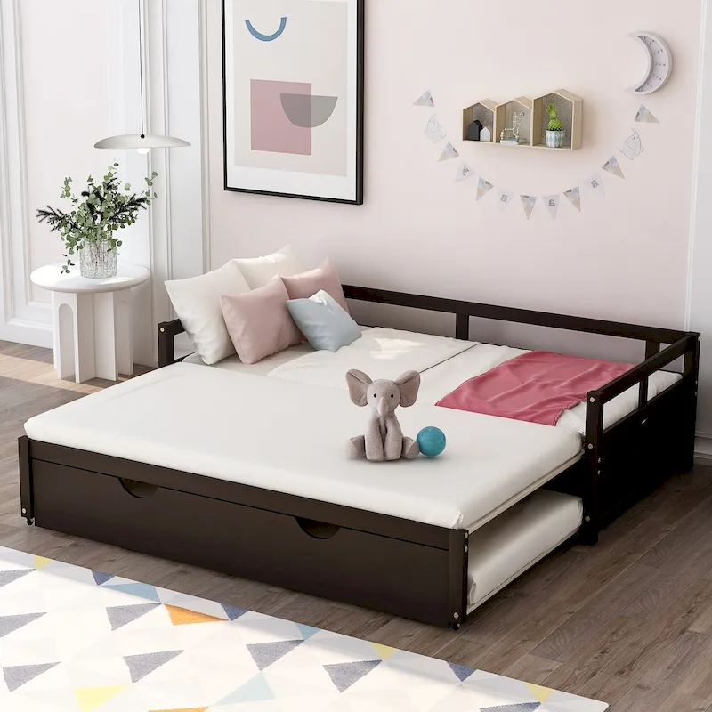 Twin Pine Wood Daybed with Pull-Out Trundle & Slat Kit, No Box Spring Needed, Black, 275 lbs