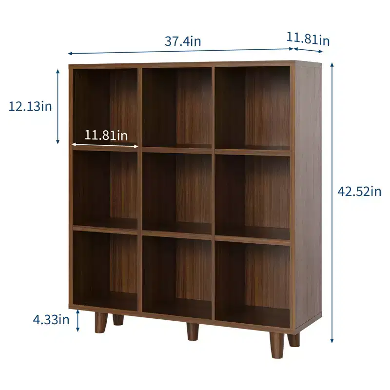 COZONY 9 Cube Bookcase, 3-Tier Open Bookshelf with Wood Finish, Storage Organizer for Home Office Living Room
