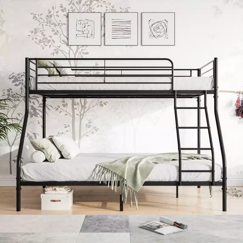 Twin-Over-Full Metal Bunk Bed | Ladder & Enhanced Guardrail | Black | 400 lb