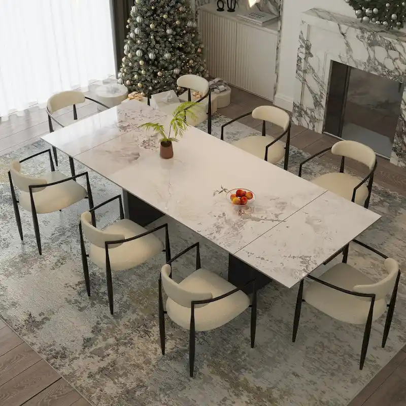 9-Piece Extendable Dining Table Set with 8 Upholstered Chairs