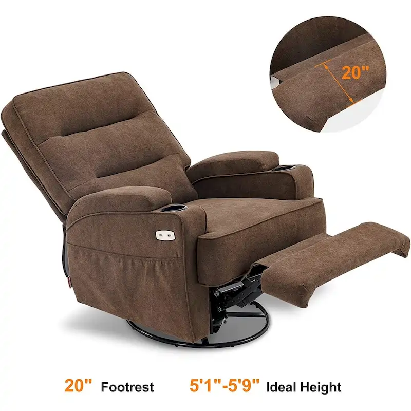 MCombo Electric Power Swivel Glider Recliner Chair with Heat and Massage, Fabric 7752
